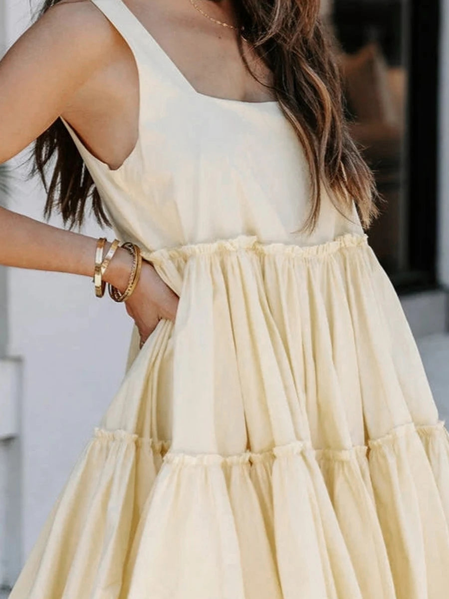 Women s Sleeveless V-Neck Floral Print Ruffle Hem Mini Dress