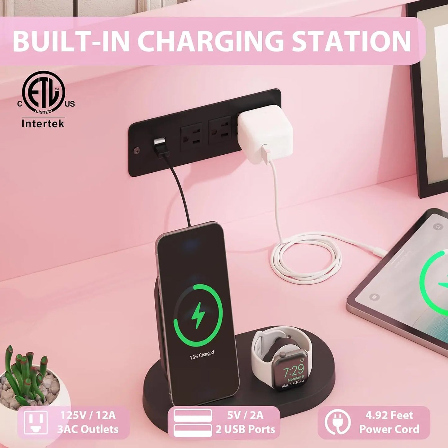 LED Light 6 Drawer for Bedroom with Charging Station