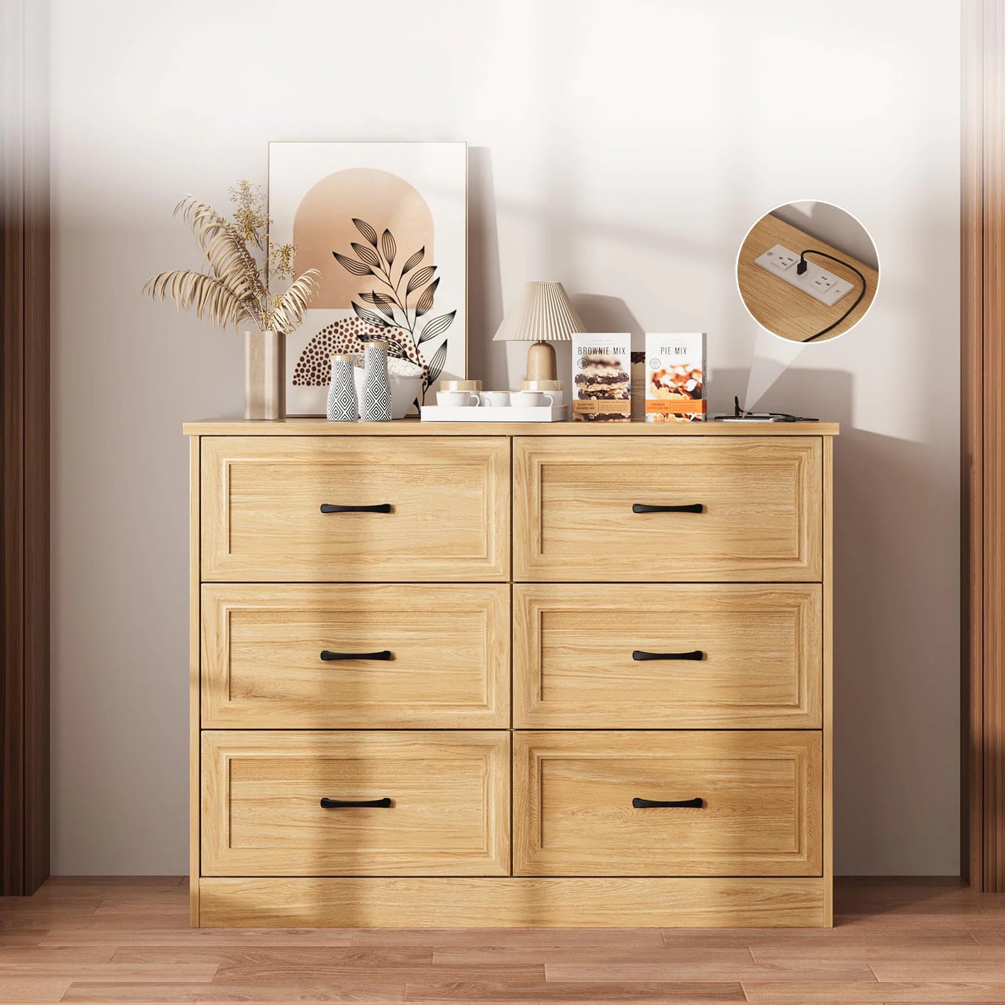 6 Drawer Dresser for Bedroom with Power Strip