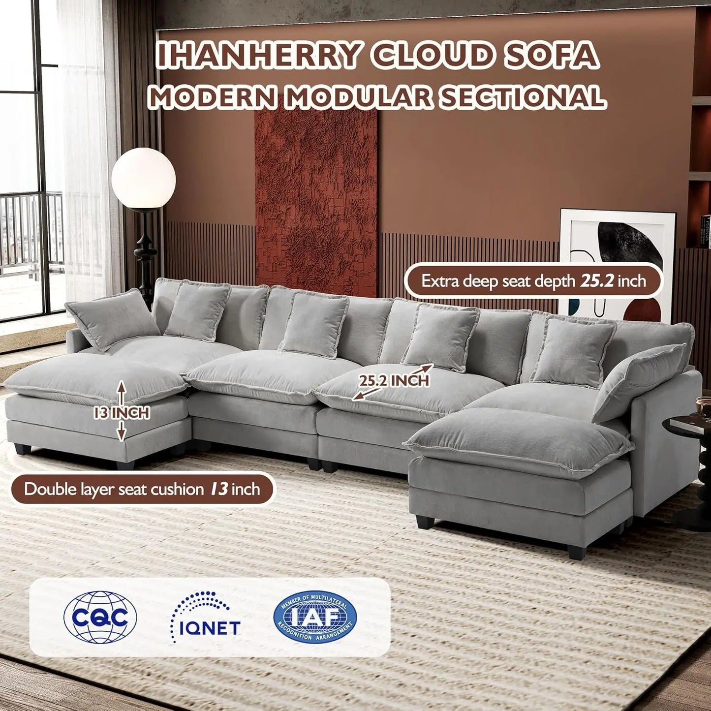 Modular Sectional Cloud Couch with 2 Ottoman