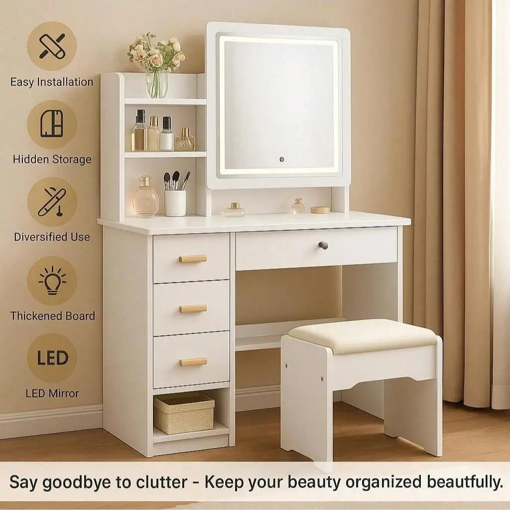 Large Vanity Table Set with LED Mirror