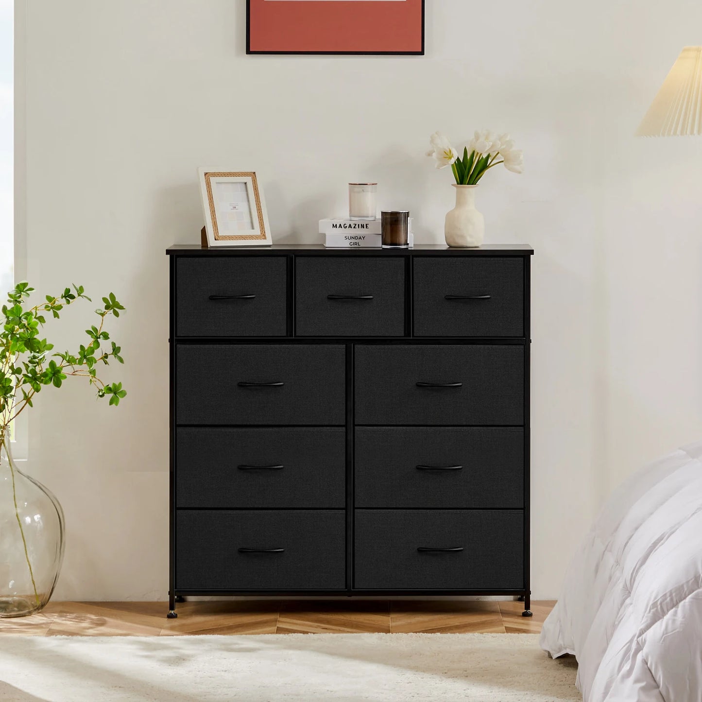 Dresser For Bedroom With 9 Fabric Storage Drawer