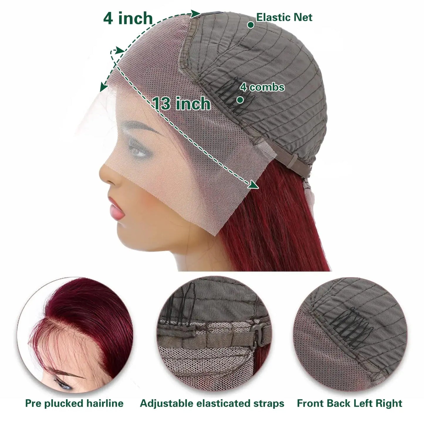 Burgundy Lace Front Wigs Human Hair 30 Inch Deep Wave