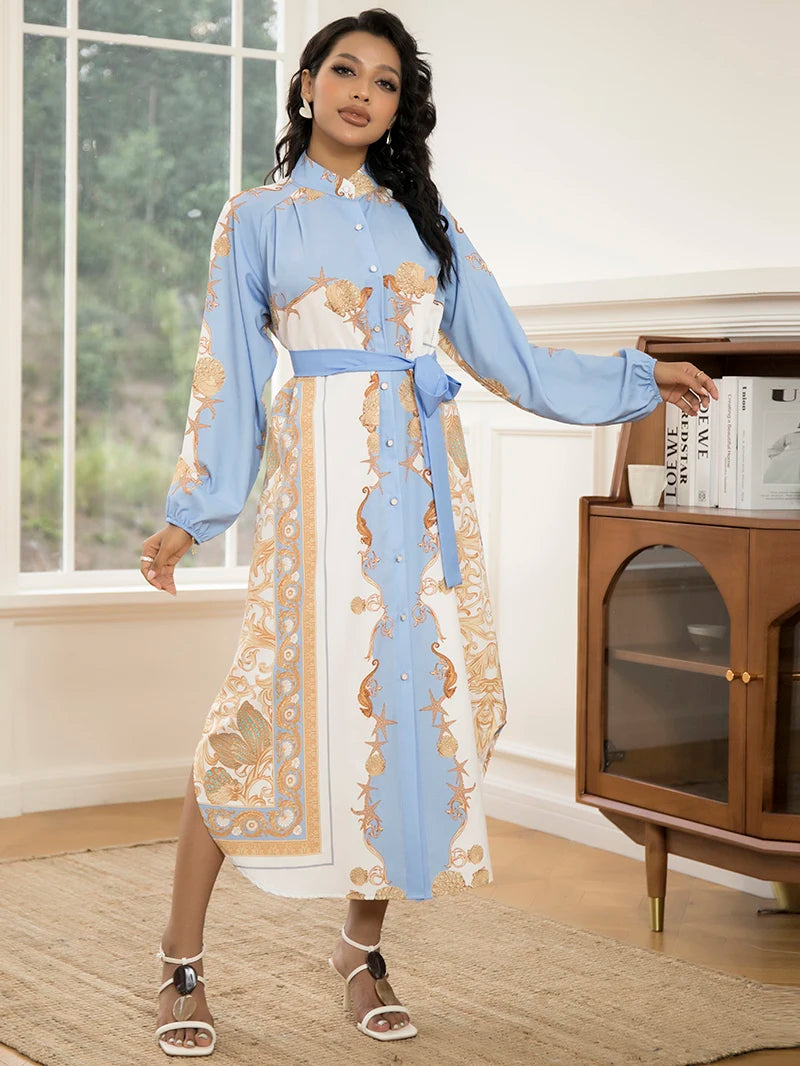 Elegant Women's Long-Sleeve Dress with Belt