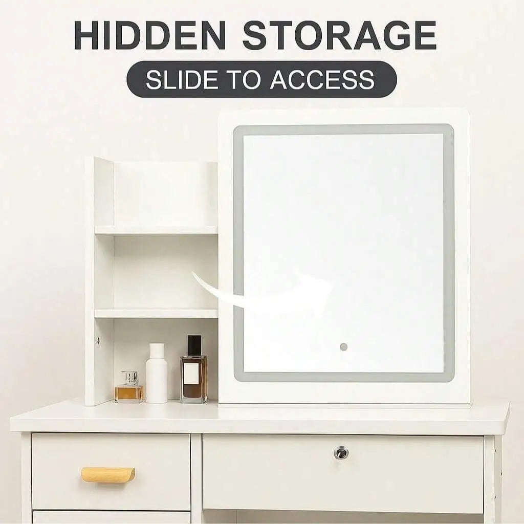 Large Vanity Table Set with LED Mirror