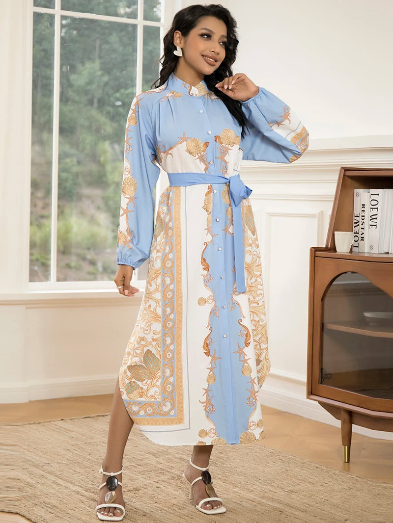 Elegant Women's Long-Sleeve Dress with Belt
