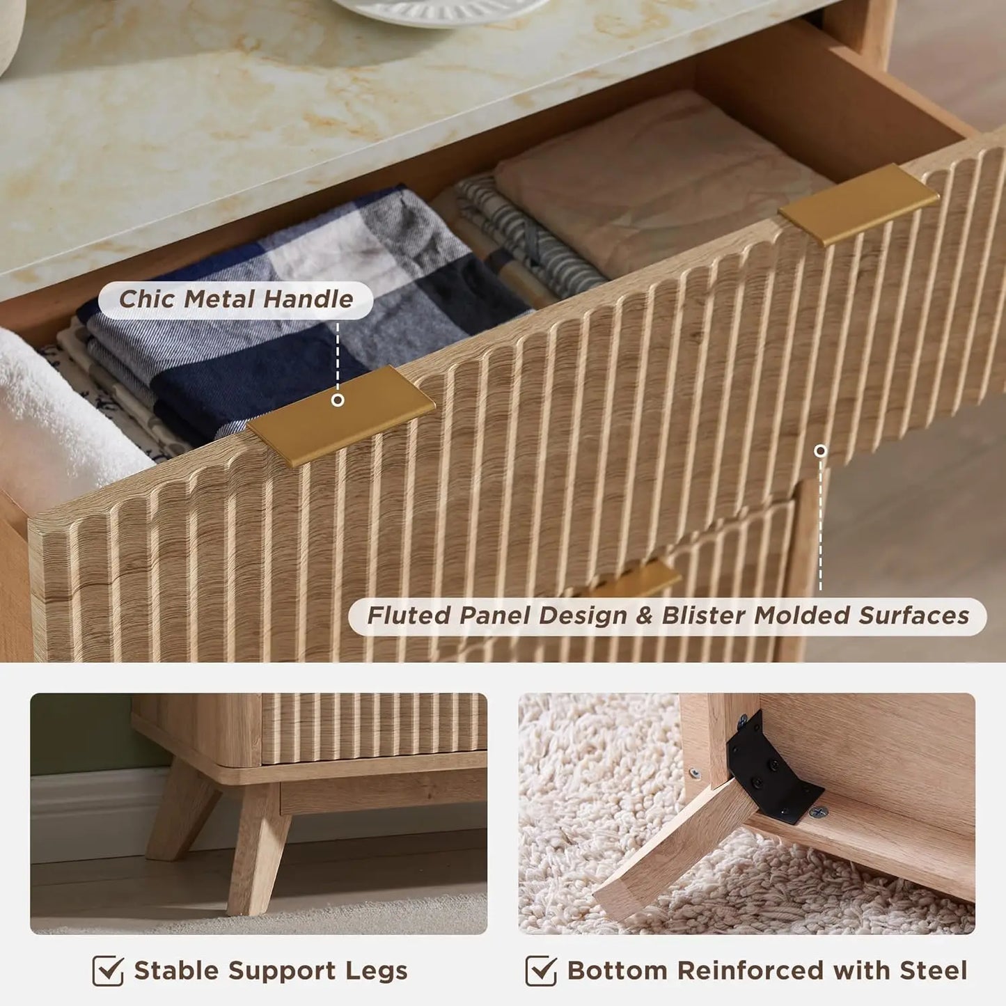Fluted 5 Drawers Dresser