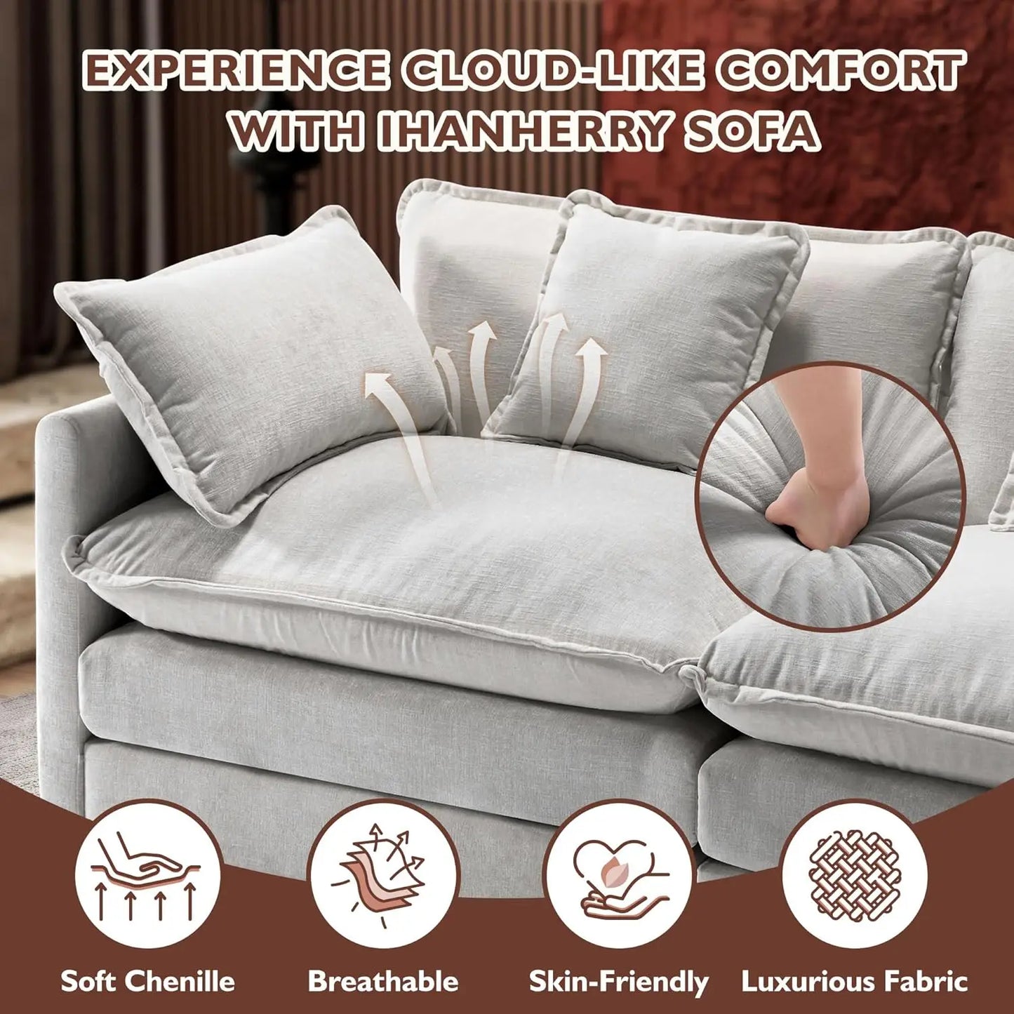 Modular Sectional Cloud Couch with 2 Ottoman