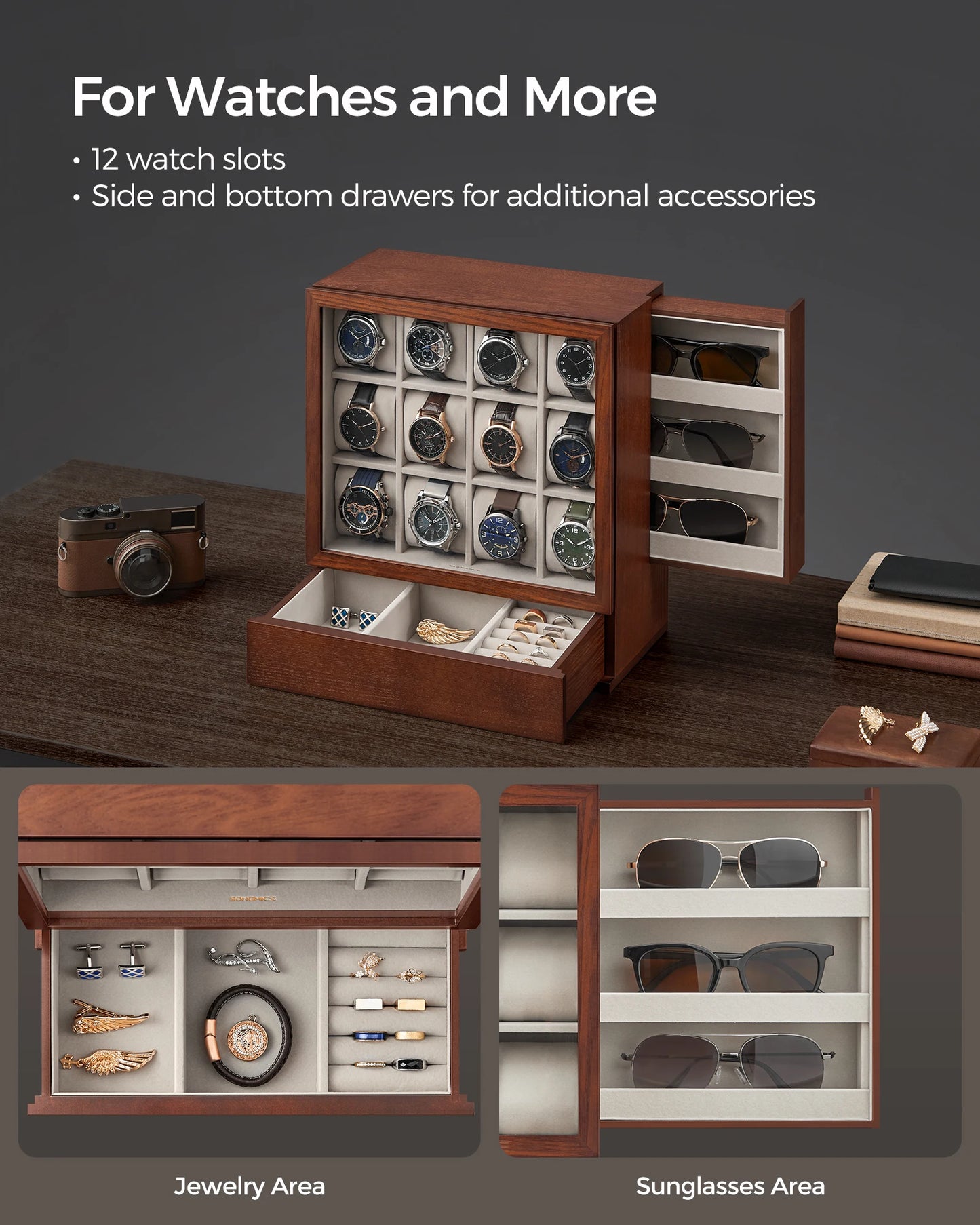 12-Slot Wooden Watch Box