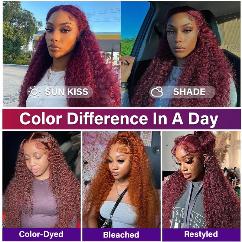Deep Wave Headband Wig Ombre Burgundy Human Hair Wigs