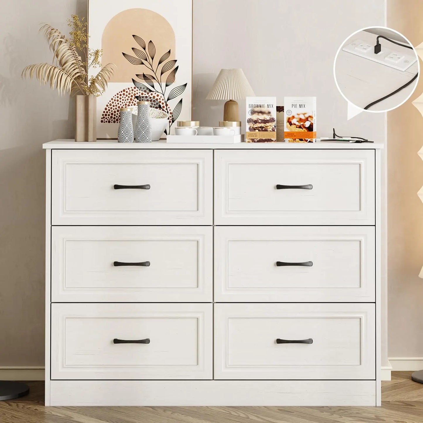 6 Drawer Dresser for Bedroom with Power Strip