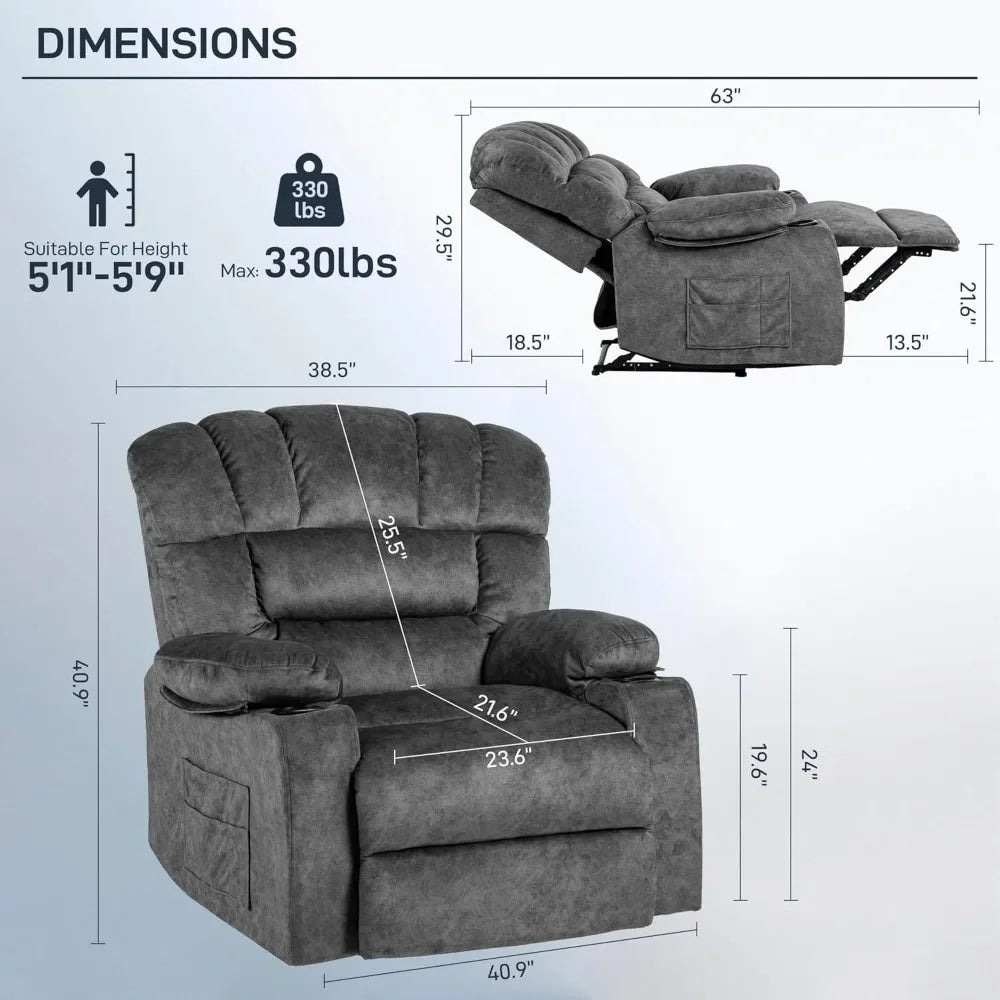Gravity Recliners Foam Filling 2 Cup Holders & Side