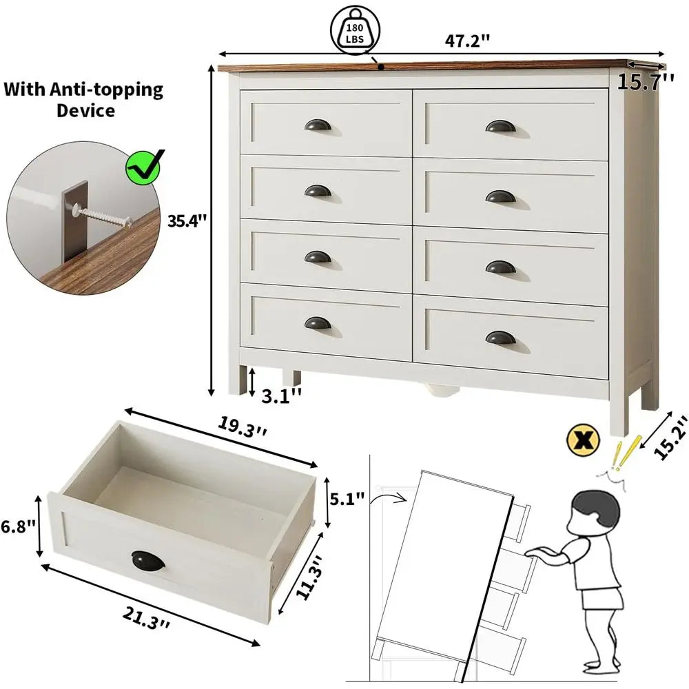 Double Dresser in Antique White for Bedroom and Hallway