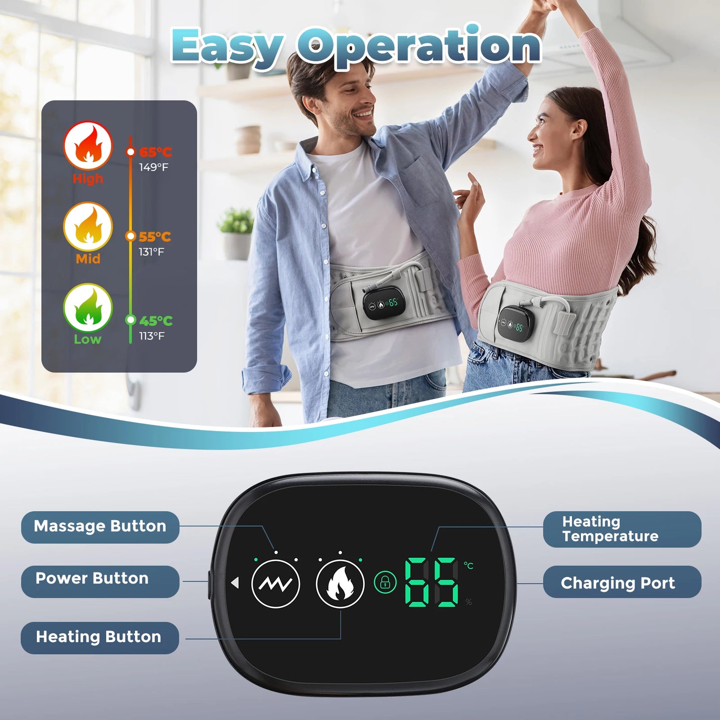 Decompression Heated Vibration Massage Waist Belt
