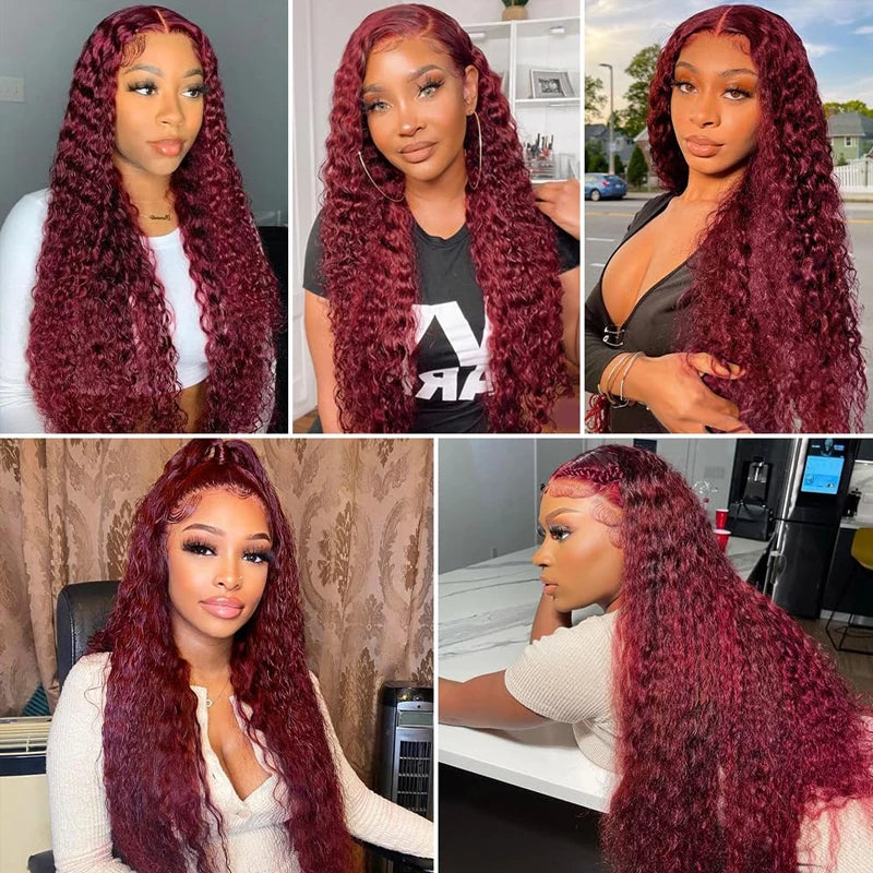 Deep Wave Headband Wig Ombre Burgundy Human Hair Wigs