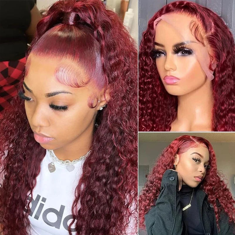 Deep Wave Headband Wig Ombre Burgundy Human Hair Wigs