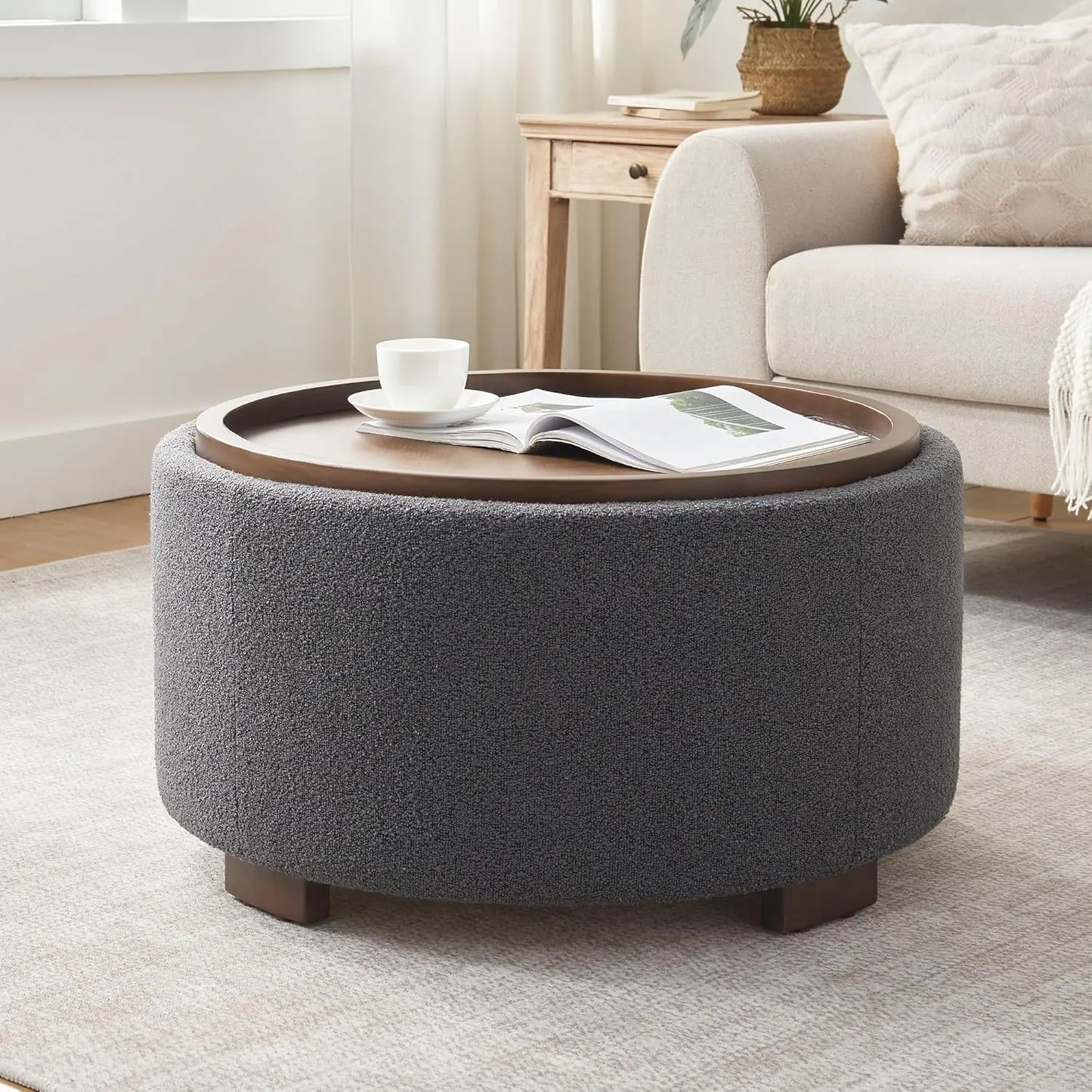 30 Inch Round Storage Ottoman Coffee Table