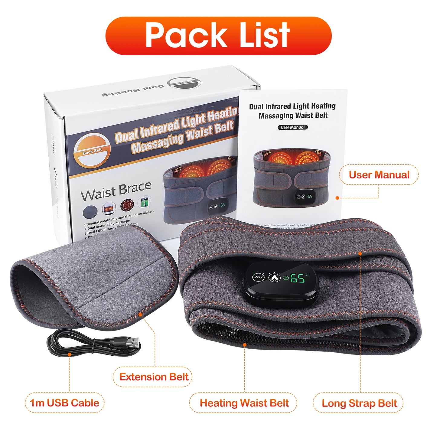 Decompression Heated Vibration Massage Waist Belt