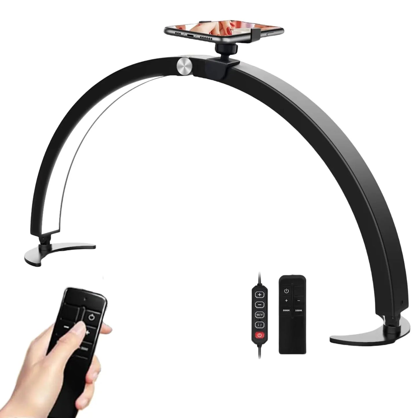 Nail table with mobile phone holder half moon light