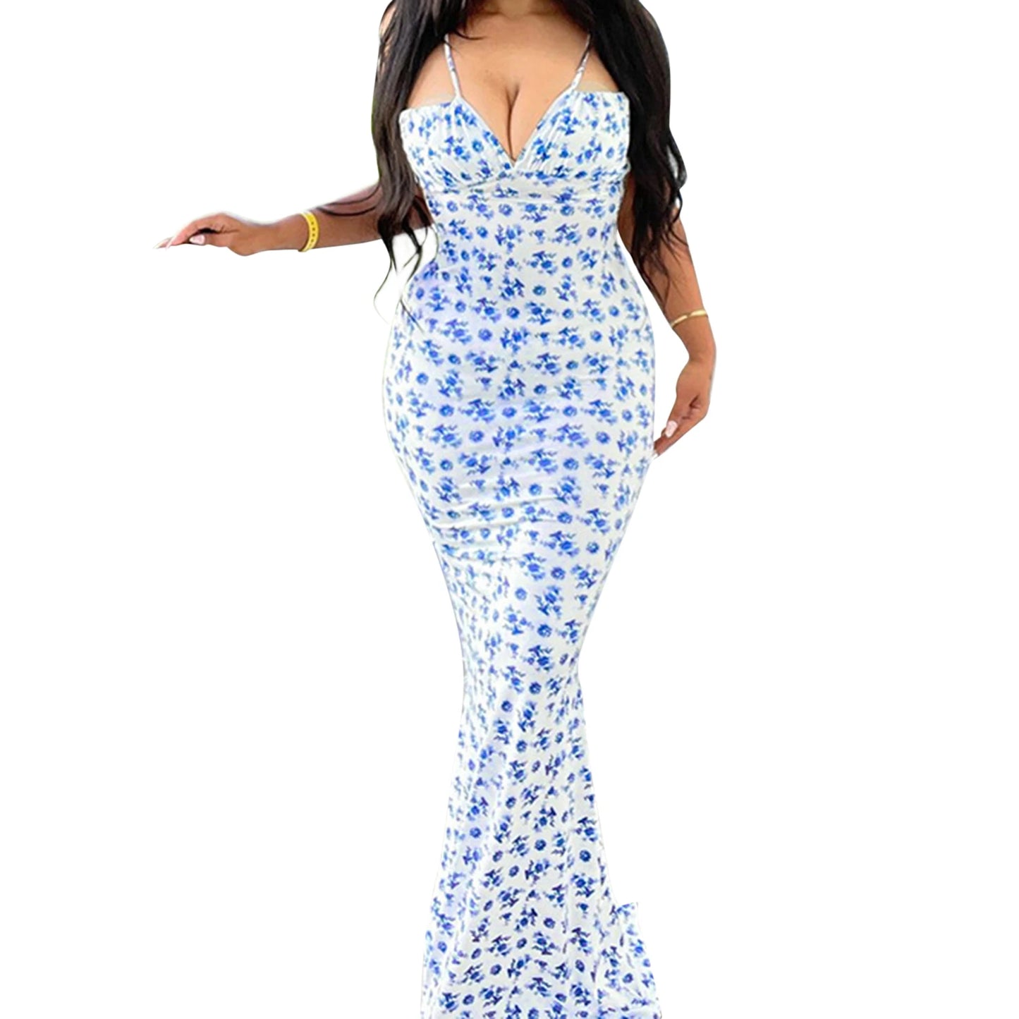 Elegant Floral Print Spaghetti Strap Dress