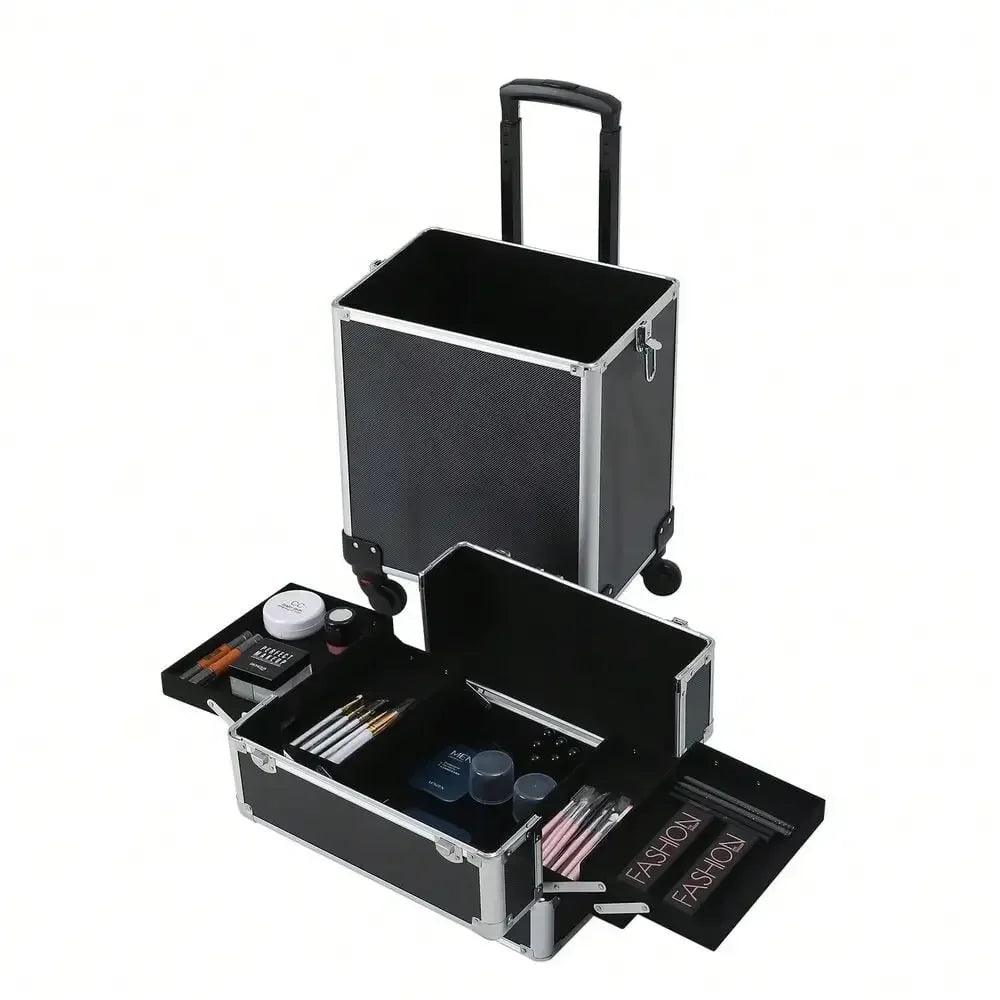 4 in 1 Pro Aluminum Rolling Makeup Case Salon Cosmetic Organizer Trolley US