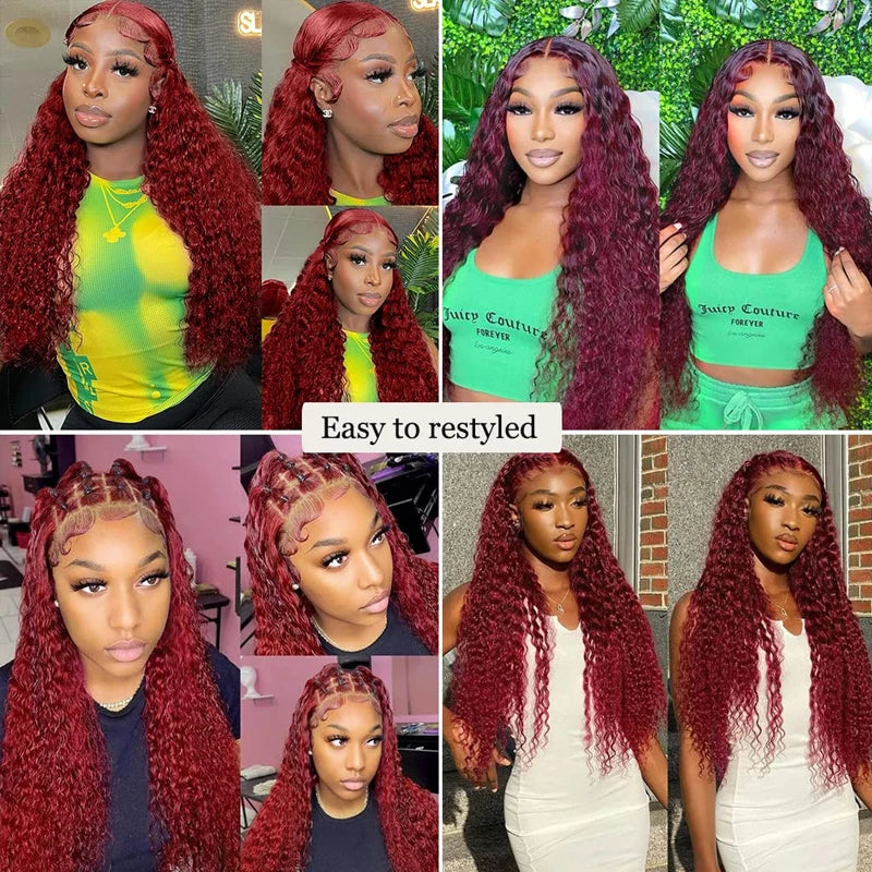 Deep Wave Headband Wig Ombre Burgundy Human Hair Wigs