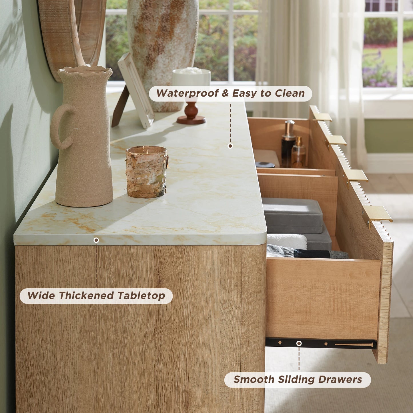 6 Drawers Dresser with Faux Marble Top