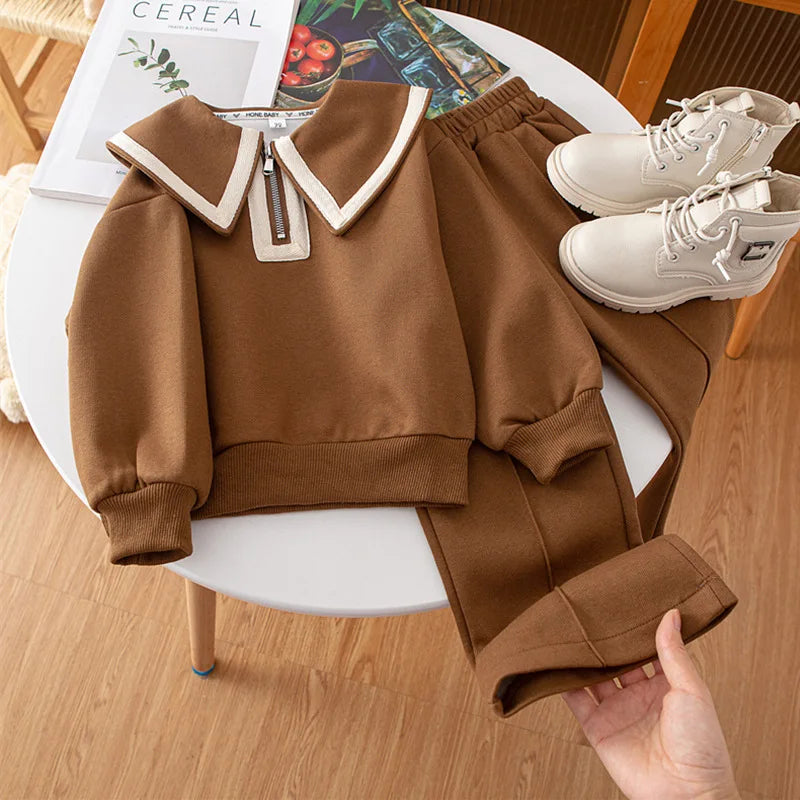Children's Clothing Sets Lapel Long Sleeve Top + Wide Leg Pants