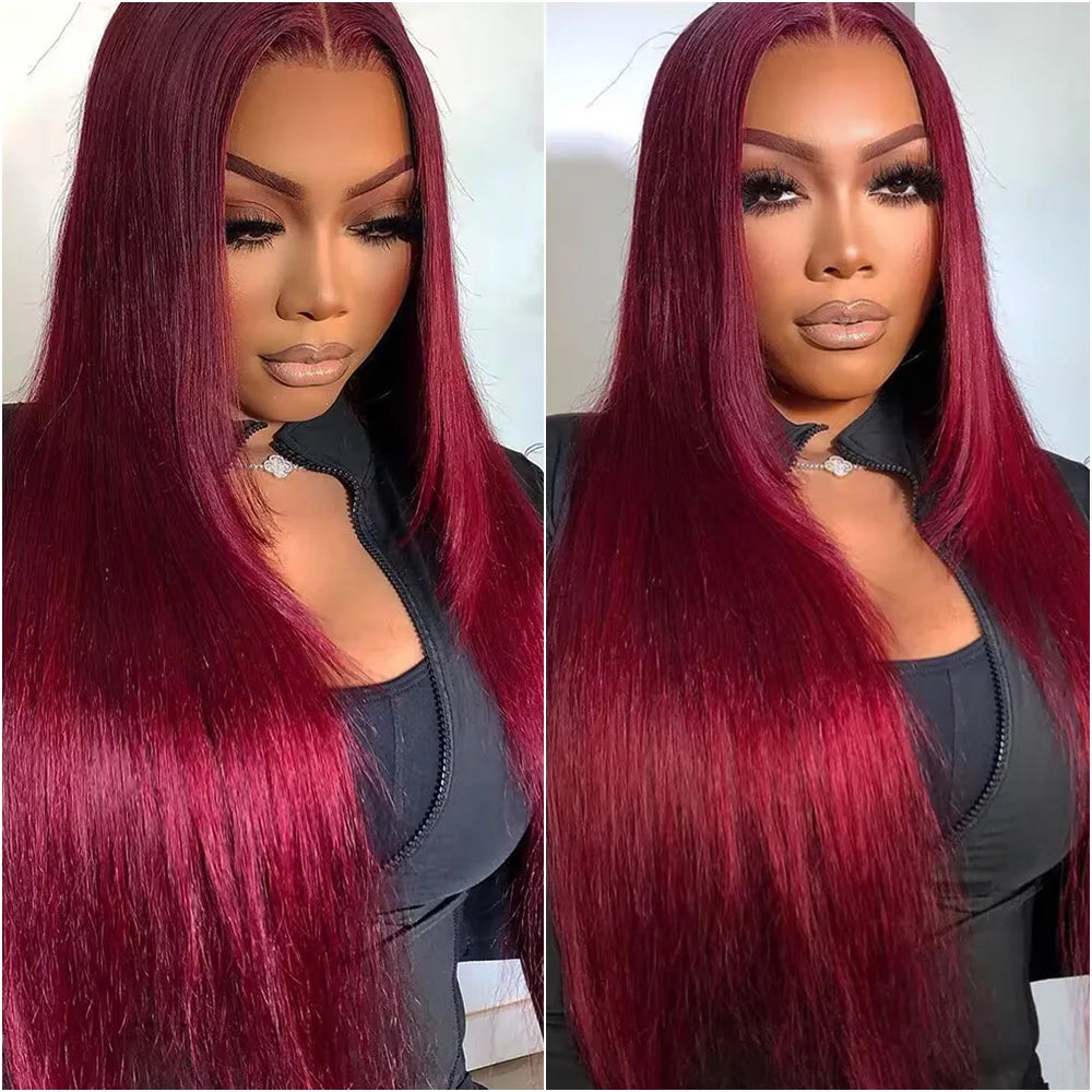 Straight Burgundy  Lace Front Human Hair Wig