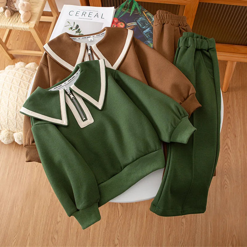 Children's Clothing Sets Lapel Long Sleeve Top + Wide Leg Pants