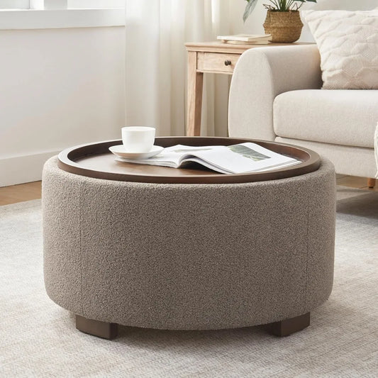30 Inch Round Storage Ottoman Coffee Table