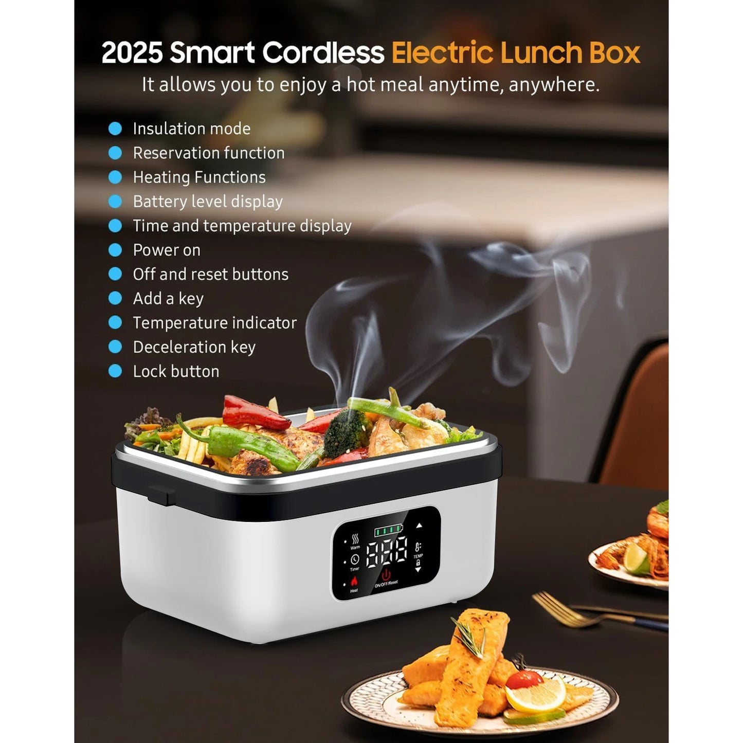 Automatic Heating Lunch Box with Fork and Spoon and Insulated Carrying Bag