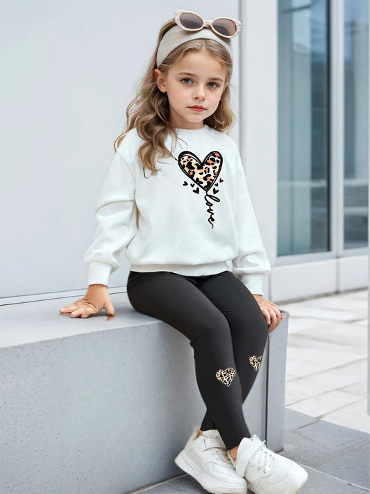 Girls' Outfit 2-Piece Set & Leopard Print Heart