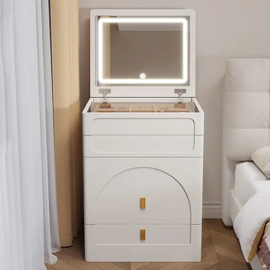 3-in-1 Dresser with Flip-Up Mirror and Light with Storage Bench