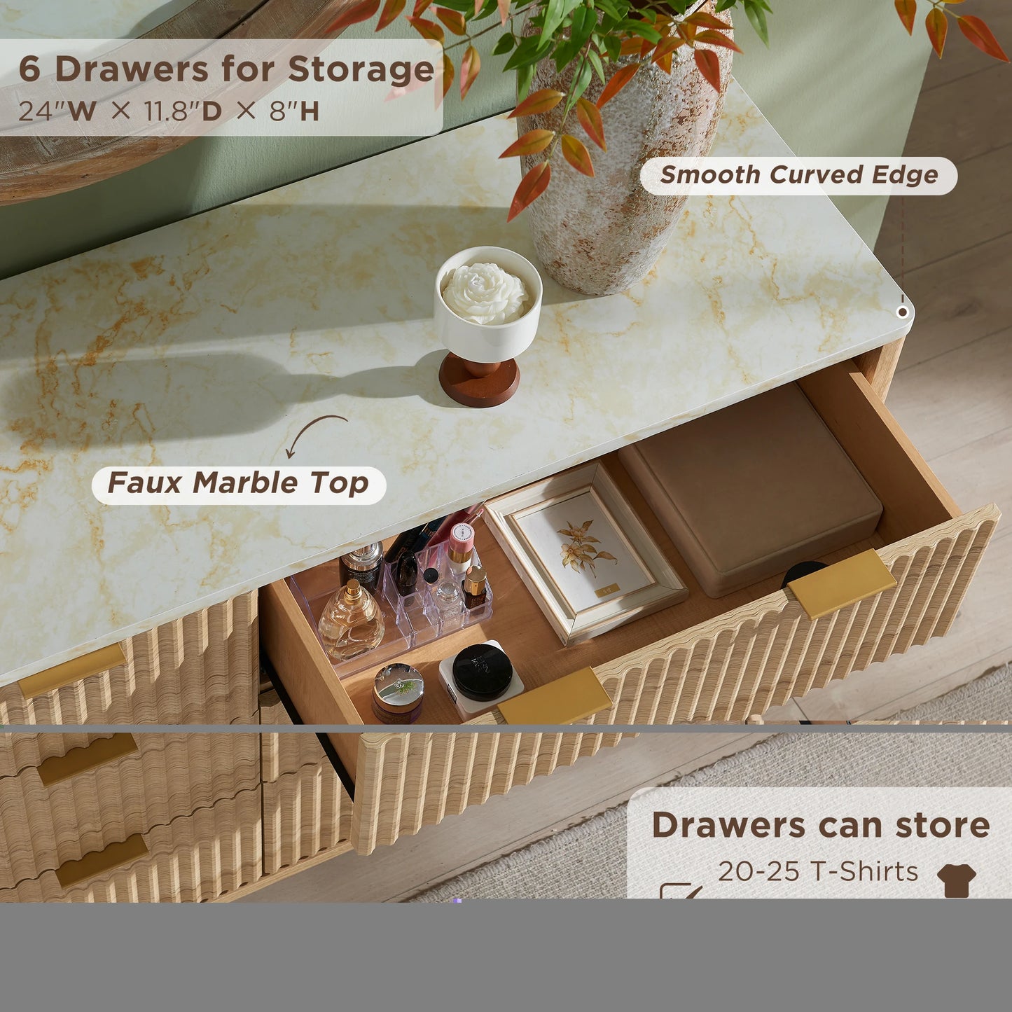 6 Drawers Dresser with Faux Marble Top