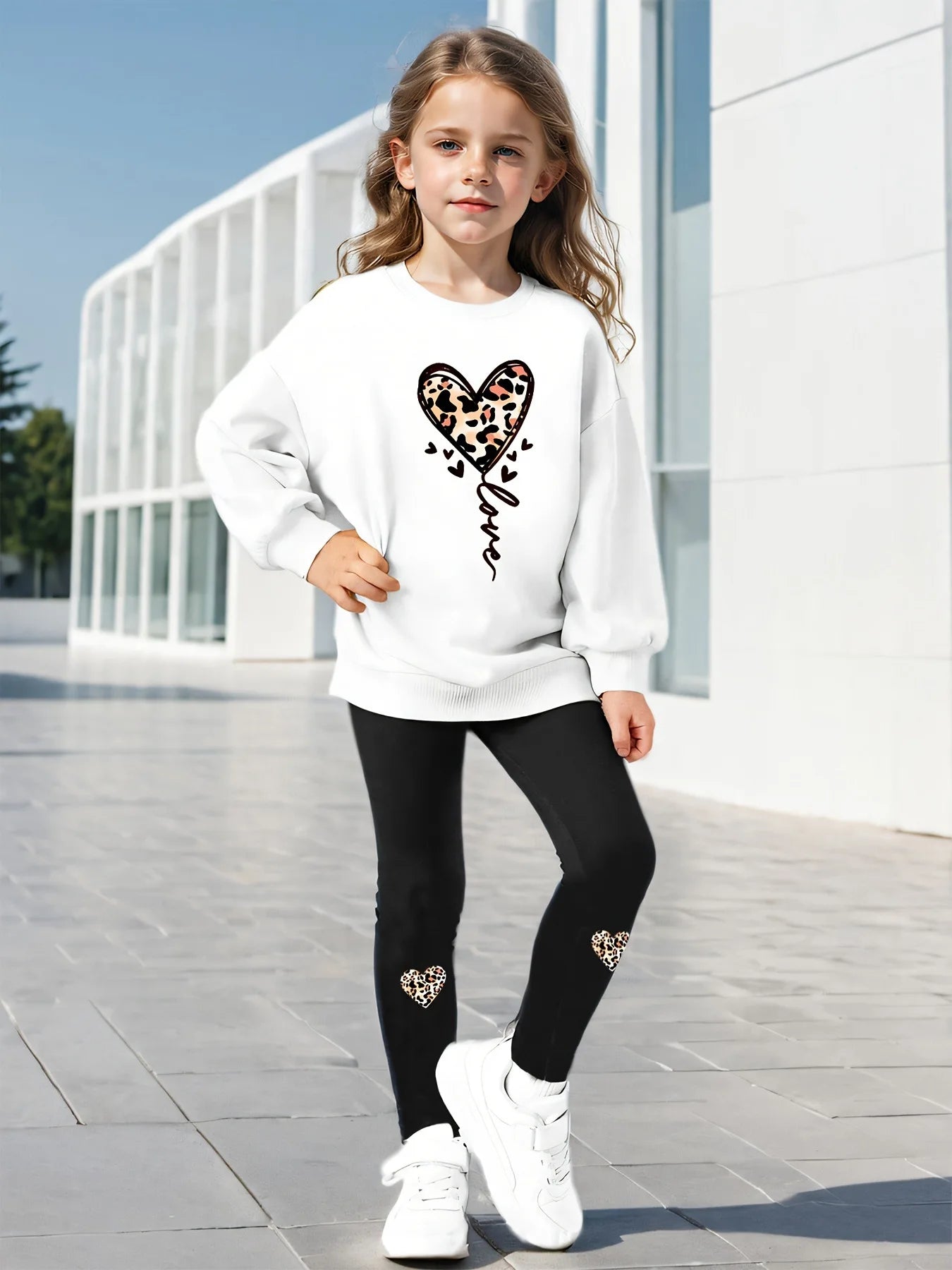 Girls' Outfit 2-Piece Set & Leopard Print Heart