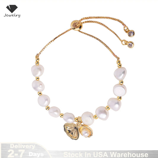 Sterling Silver Luxury Beach Shell  Pearl Charm Bracelet