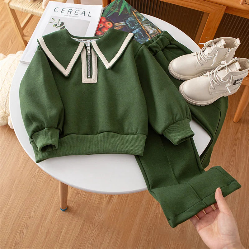Children's Clothing Sets Lapel Long Sleeve Top + Wide Leg Pants