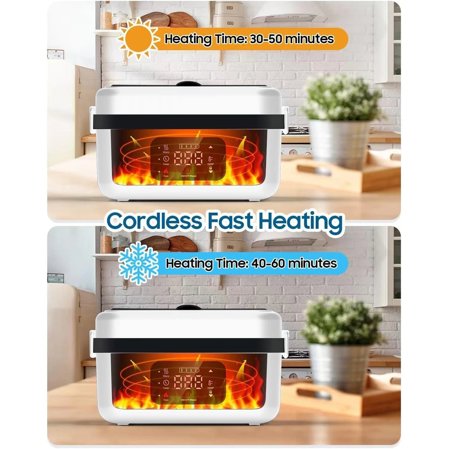 Automatic Heating Lunch Box with Fork and Spoon and Insulated Carrying Bag