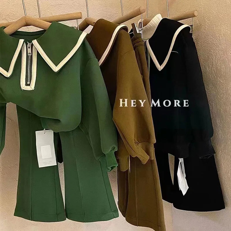 Children's Clothing Sets Lapel Long Sleeve Top + Wide Leg Pants