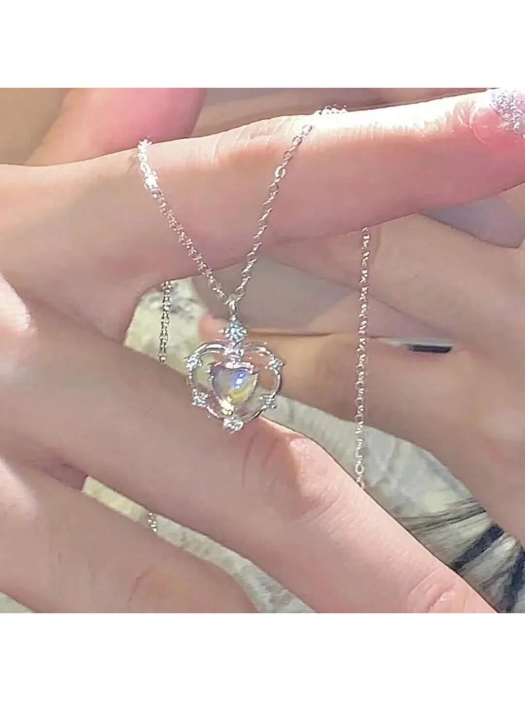 Opal & CZ Heart Pendant Necklaces