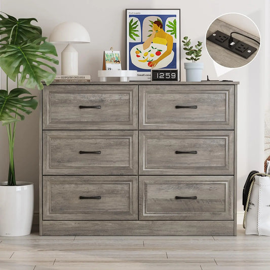 6 Drawer Dresser for Bedroom with Power Strip