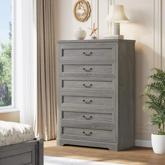 Rustic 6-Drawer Grey Wood Dresser