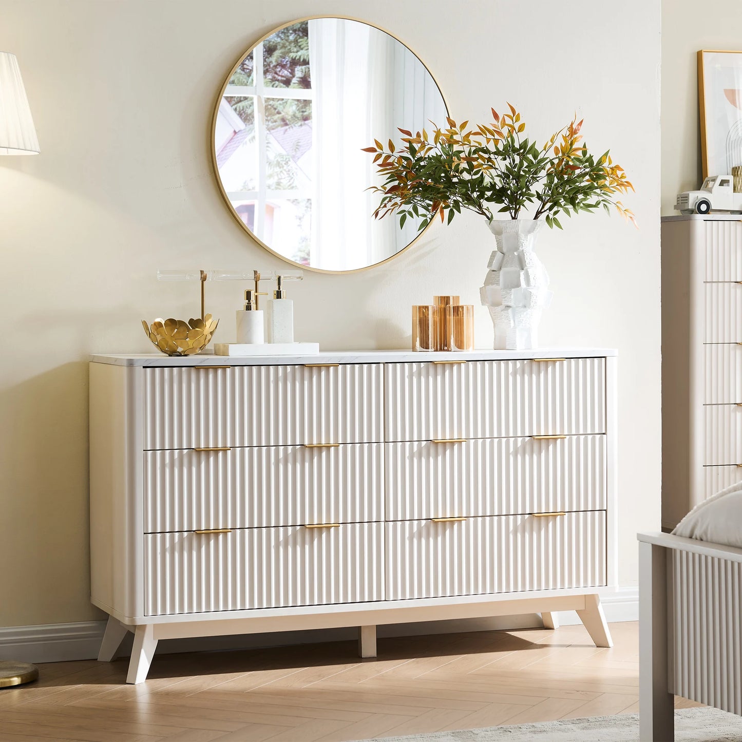 6 Drawers Dresser with Faux Marble Top