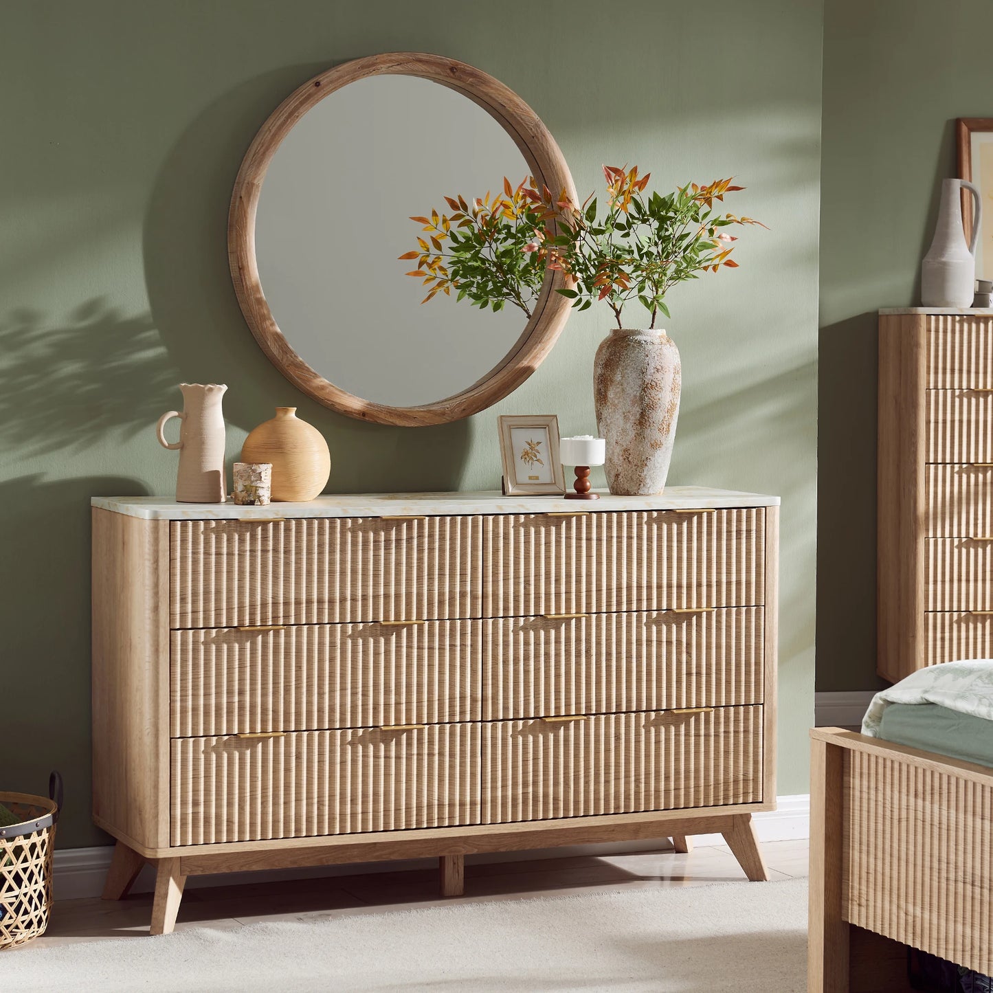 6 Drawers Dresser with Faux Marble Top