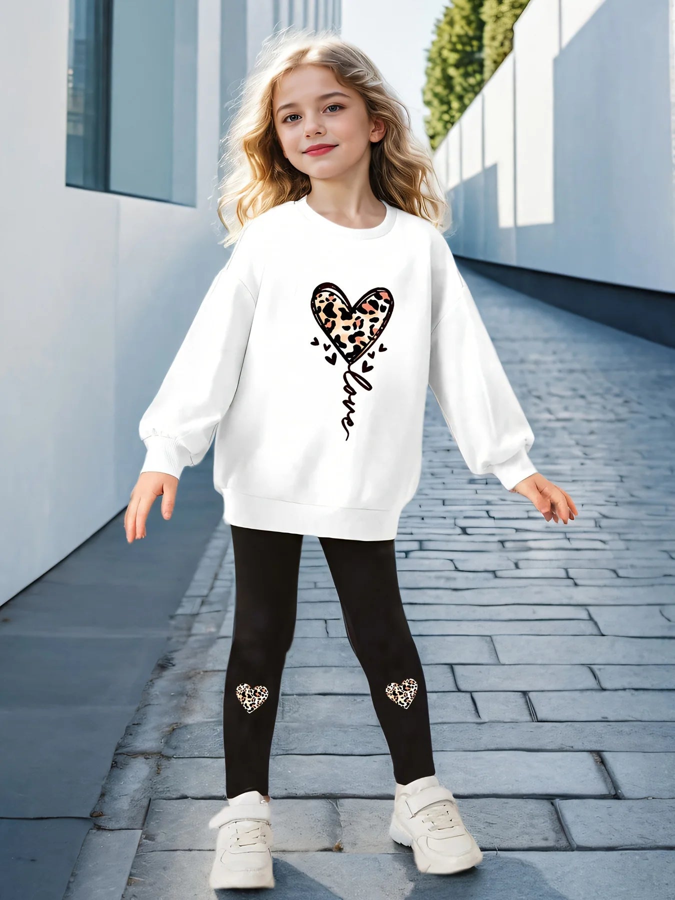 Girls' Outfit 2-Piece Set & Leopard Print Heart