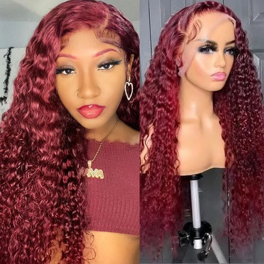 Deep Wave Headband Wig Ombre Burgundy Human Hair Wigs