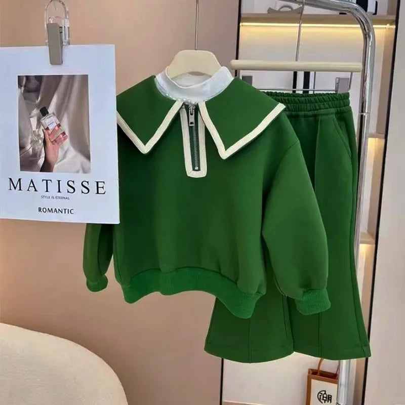 Children's Clothing Sets Lapel Long Sleeve Top + Wide Leg Pants