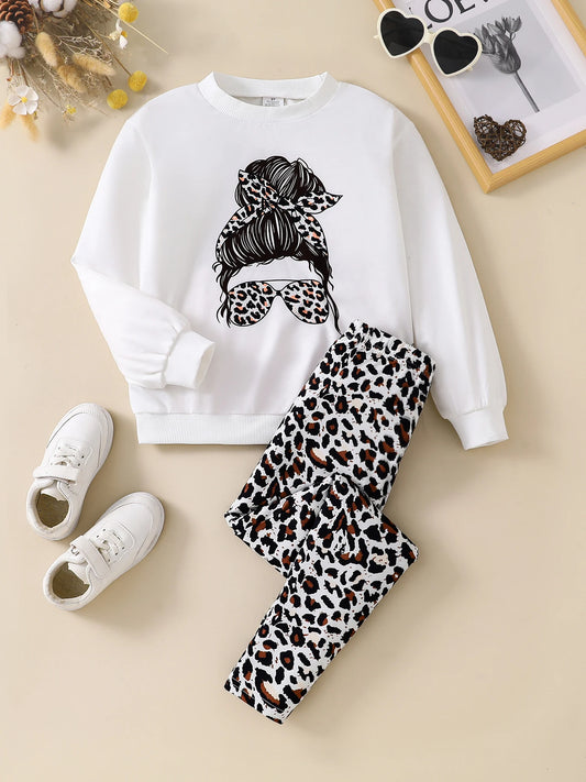 Girls long sleeved+leopard print slim pants