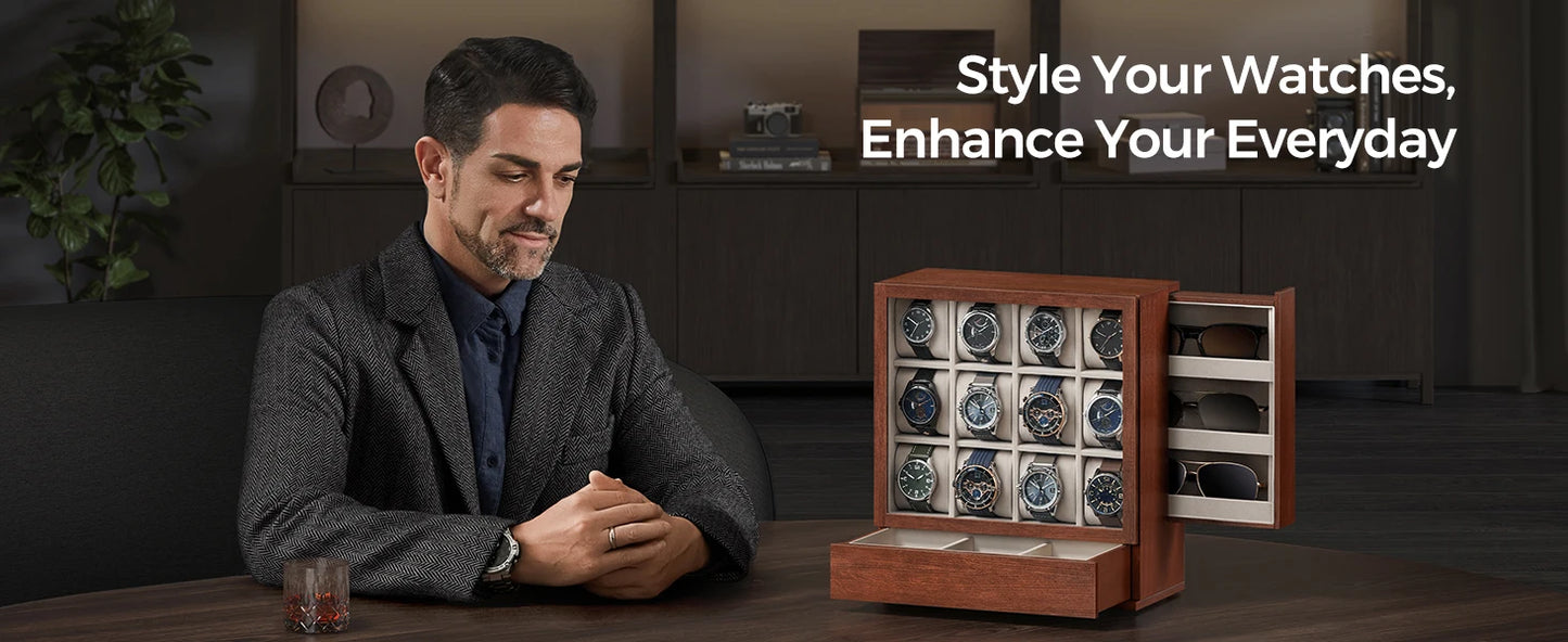 12-Slot Wooden Watch Box